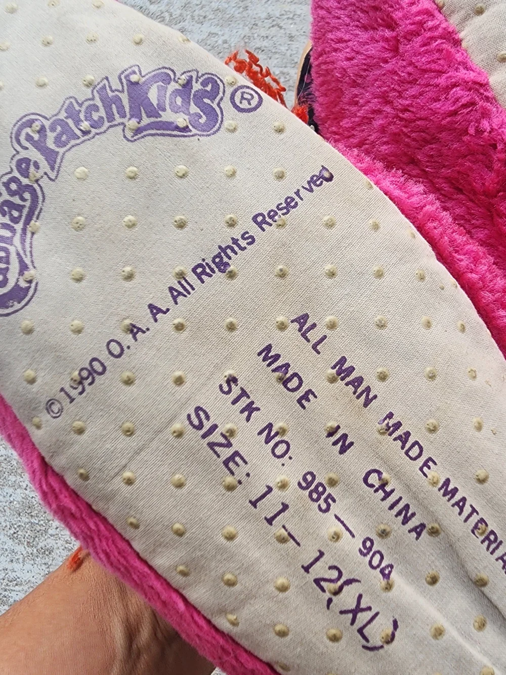VTG 90s Cabbage Patch Kids Pink Slippers 3D Doll Face Red Curly Crimped Red Hair